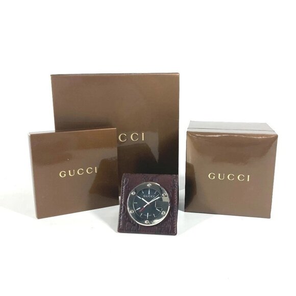 GUCCI 200 Guccissima GG Travel Watch Interior Table clock Sima leather Brown - Picture 1 of 15